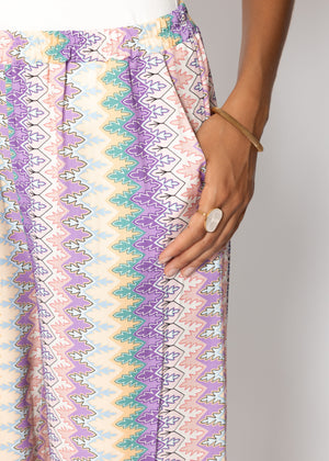 Weite Hose mit Multicolor-Muster - flieder-rosa