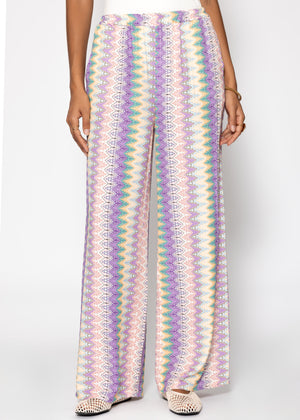 Weite Hose mit Multicolor-Muster - flieder-rosa