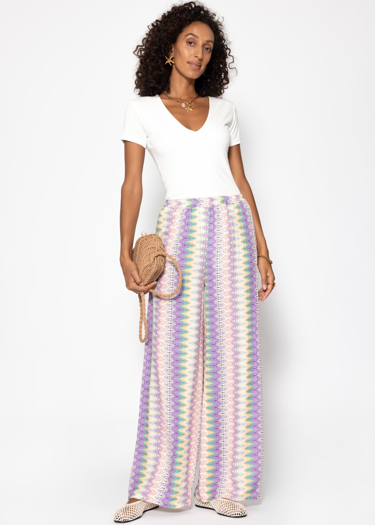 Weite Hose mit Multicolor-Muster - flieder-rosa