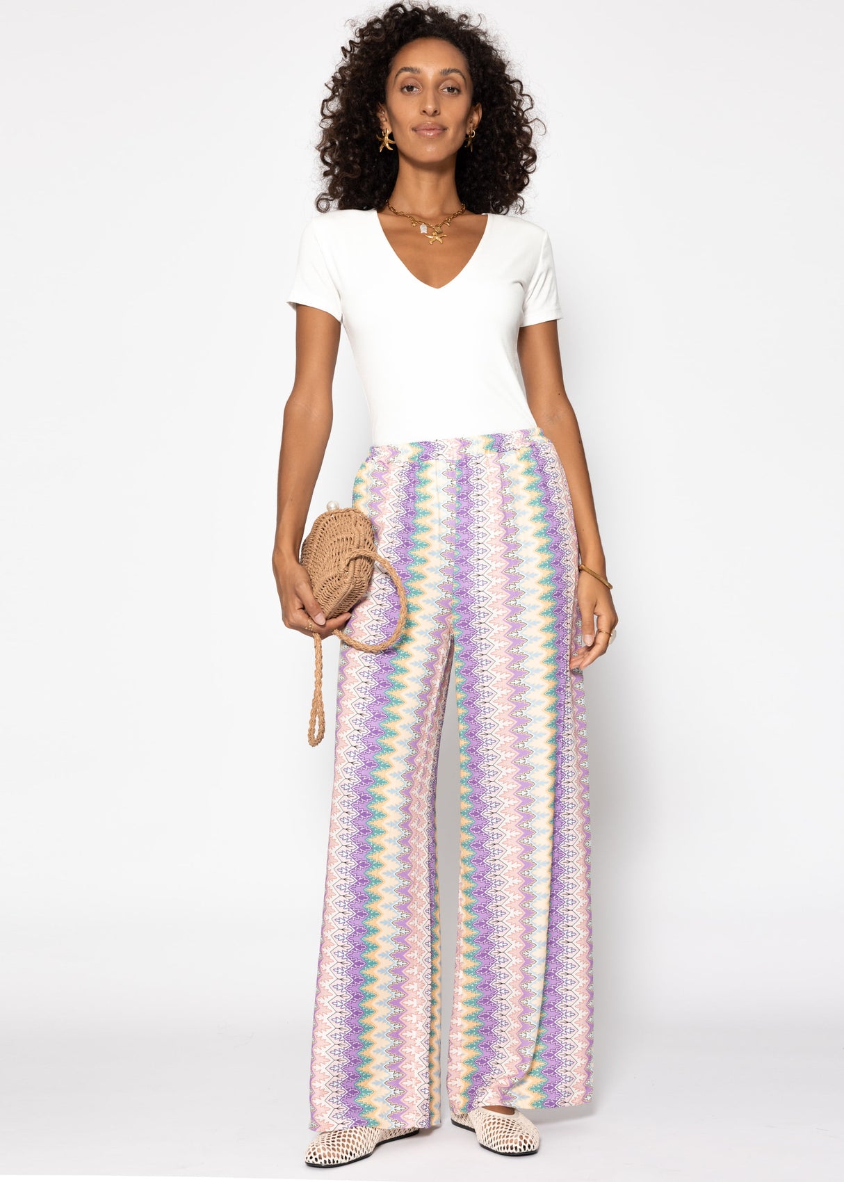 Weite Hose mit Multicolor-Muster - flieder-rosa