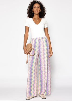 Weite Hose mit Multicolor-Muster - flieder-rosa