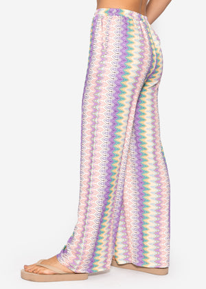 Weite Hose mit Multicolor-Muster - flieder-rosa