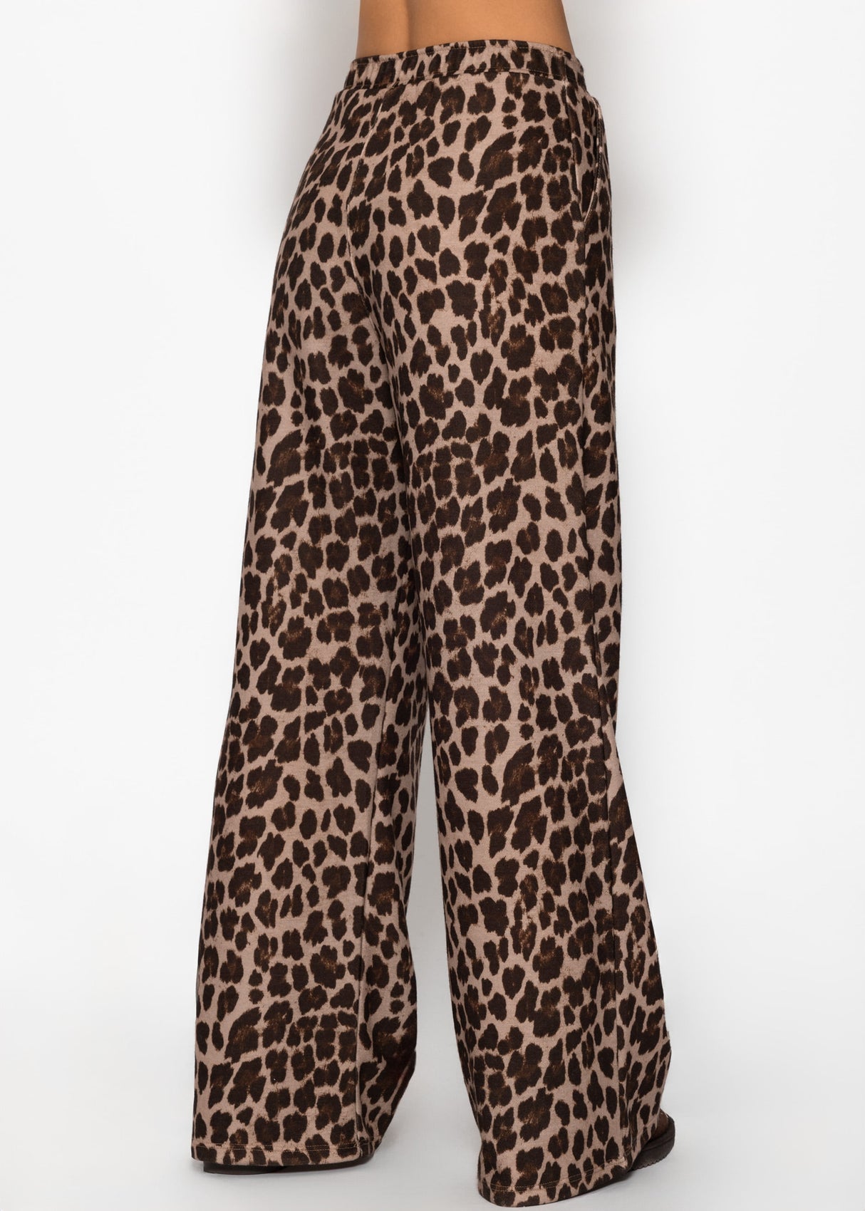 Wide jersey pants with leopard print - beige