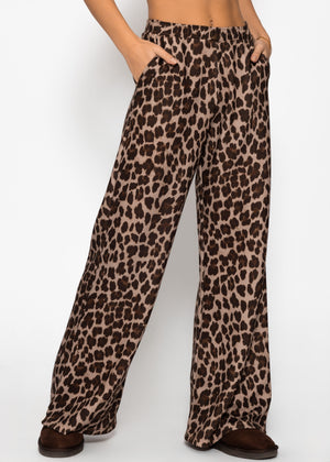 Wide jersey pants with leopard print - beige