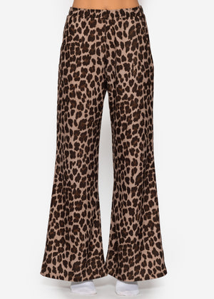 Wide jersey pants with leopard print - beige