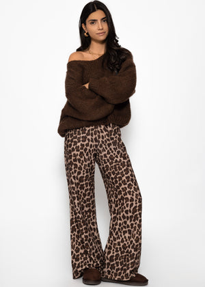 Wide jersey pants with leopard print - beige