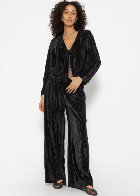 Wide-leg velvet trousers - black