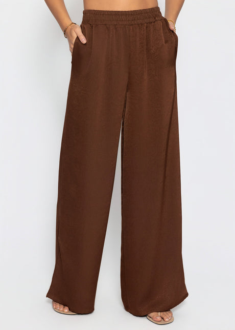 Satin pants with wide leg - brown by SASSYCLASSY