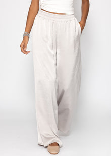 Satin pants with wide leg - light gray
