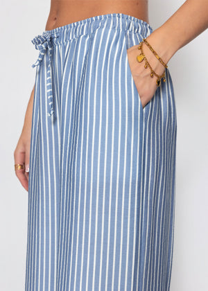 Wide Leg Hose mit Streifen und Bindeband - blau