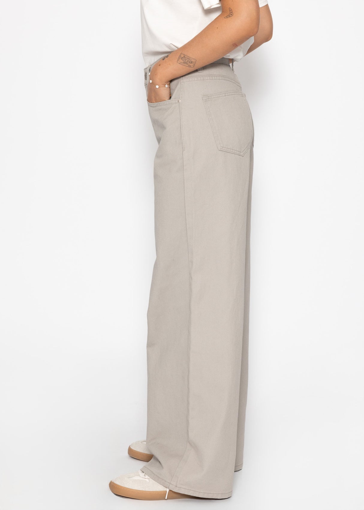 Wide Leg Jeans mit hohem Bund - greige
