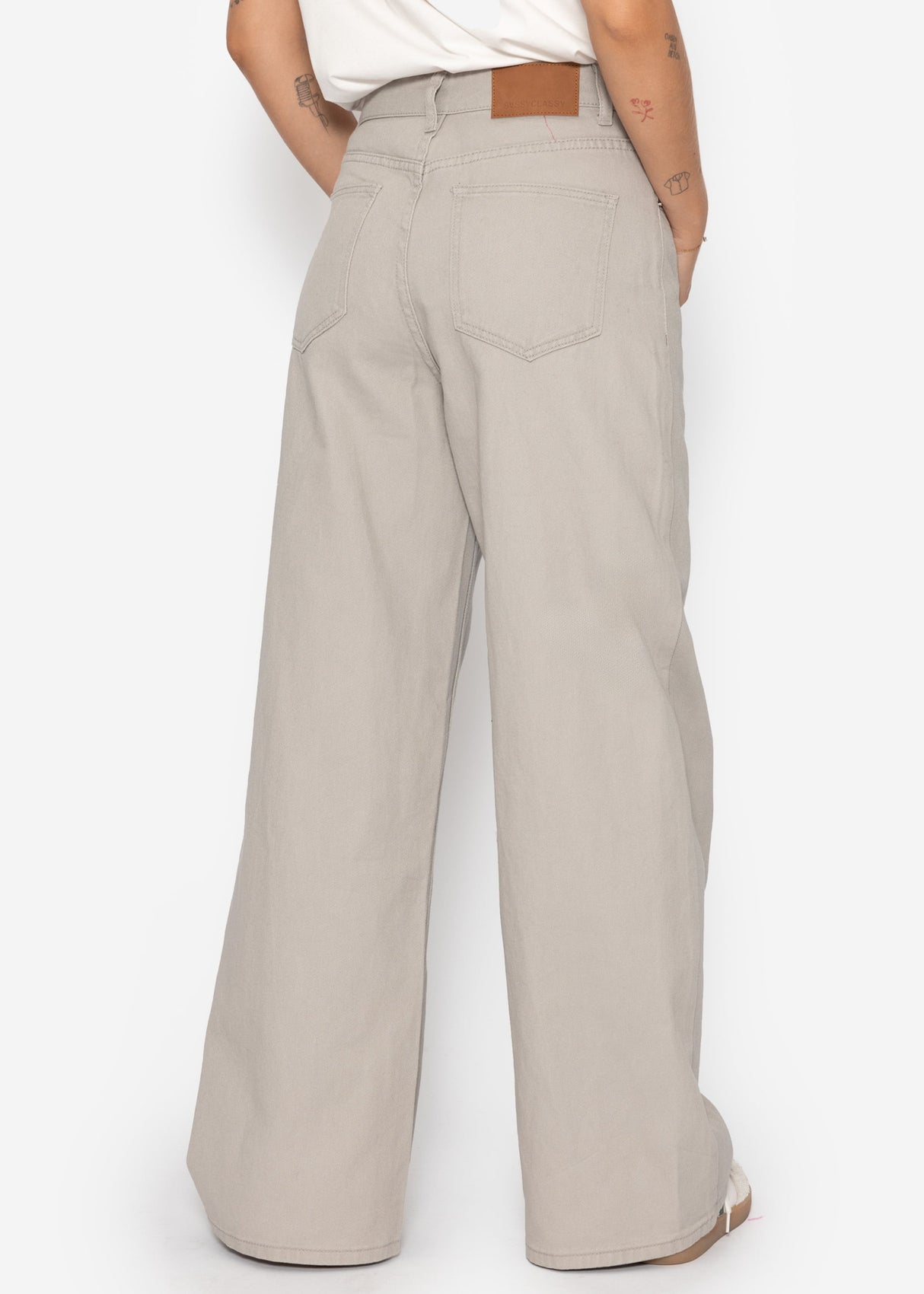 Wide Leg Jeans mit hohem Bund - greige