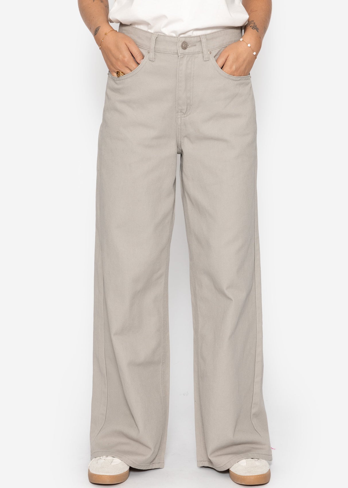 Wide Leg Jeans mit hohem Bund - greige