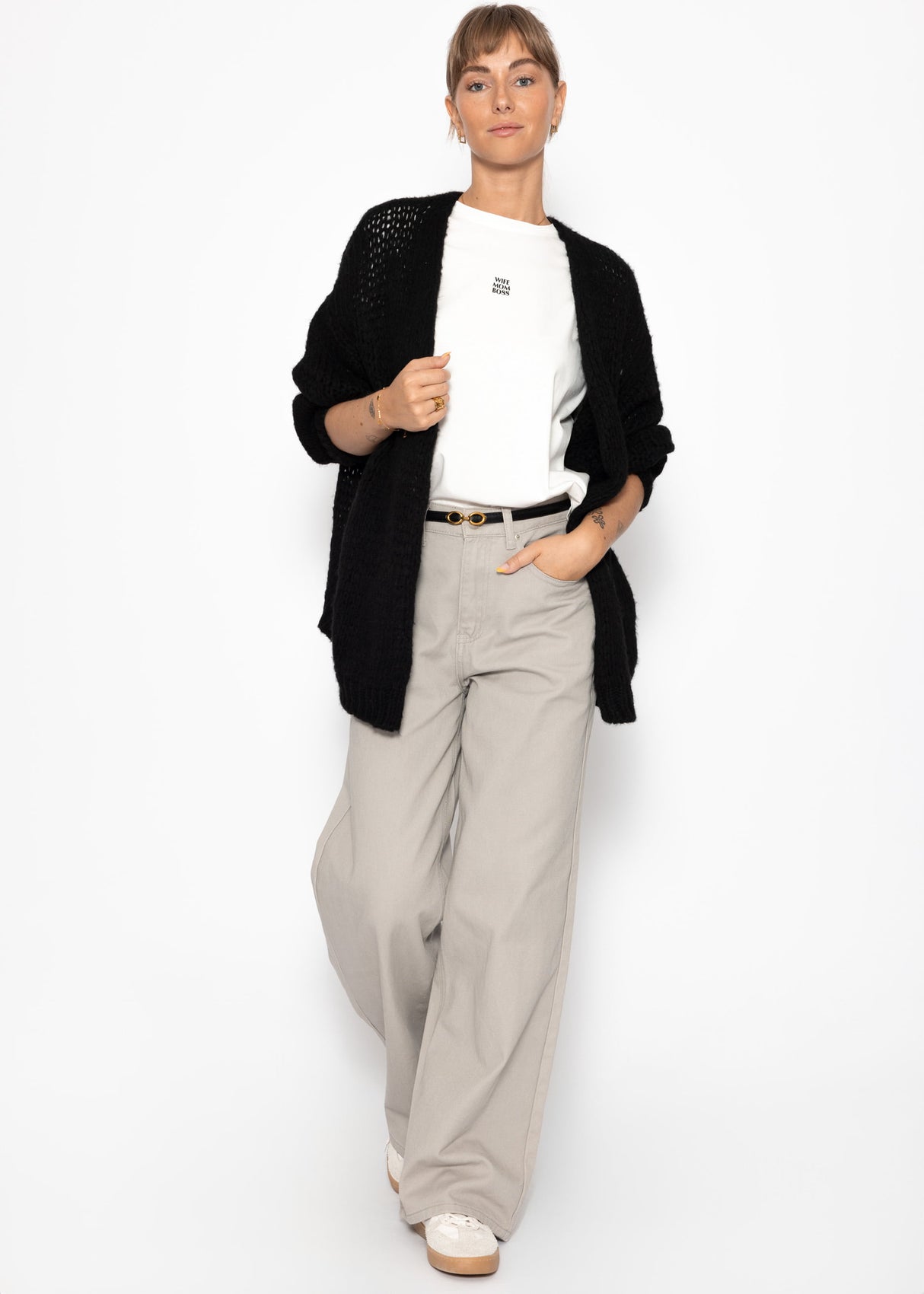 Wide Leg Jeans mit hohem Bund - greige