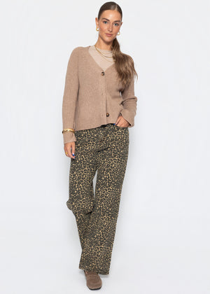 Wide Leg Jeans mit hohem Bund in Leo-Print - braun