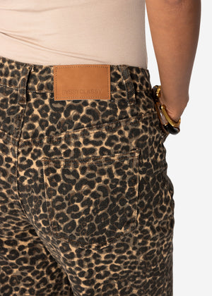 Wide Leg Jeans mit hohem Bund in Leo-Print - beige