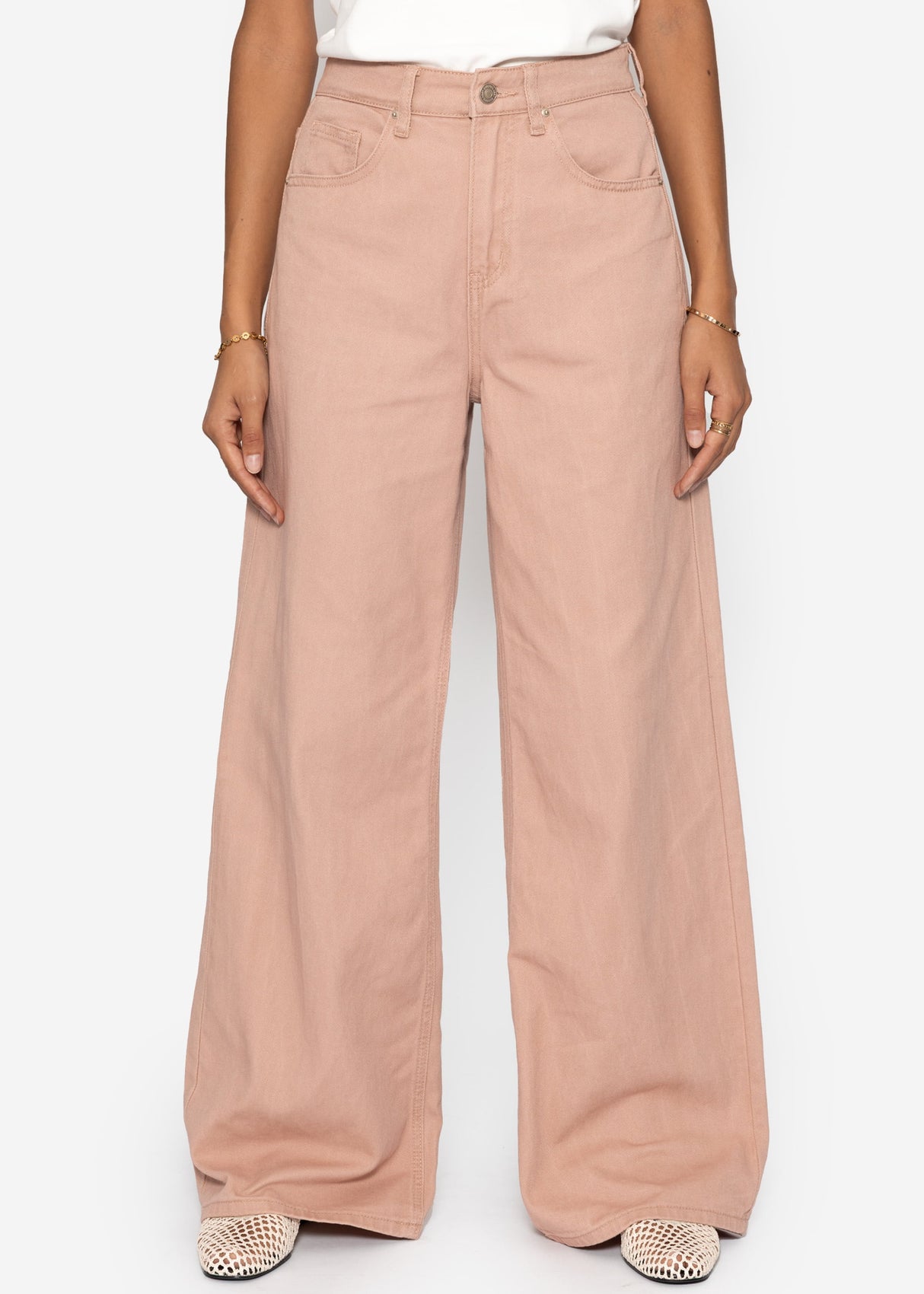Wide Leg Jeans mit hohem Bund - rosa