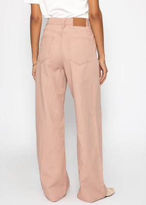 Wide Leg Jeans mit hohem Bund - rosa