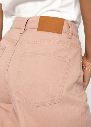 Wide Leg Jeans mit hohem Bund - rosa