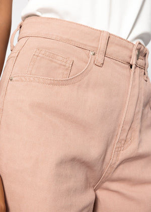 Wide Leg Jeans mit hohem Bund - rosa