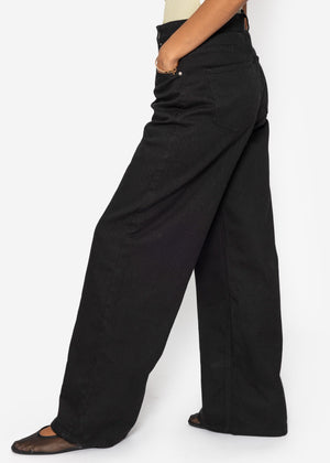Wide Leg Jeans mit hohem Bund - schwarz