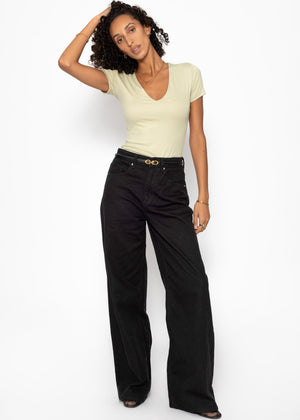 Wide Leg Jeans mit hohem Bund - schwarz