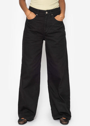 Wide Leg Jeans mit hohem Bund - schwarz