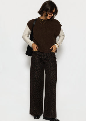 Wide-Leg-Jeans mit Leo-Muster - braun