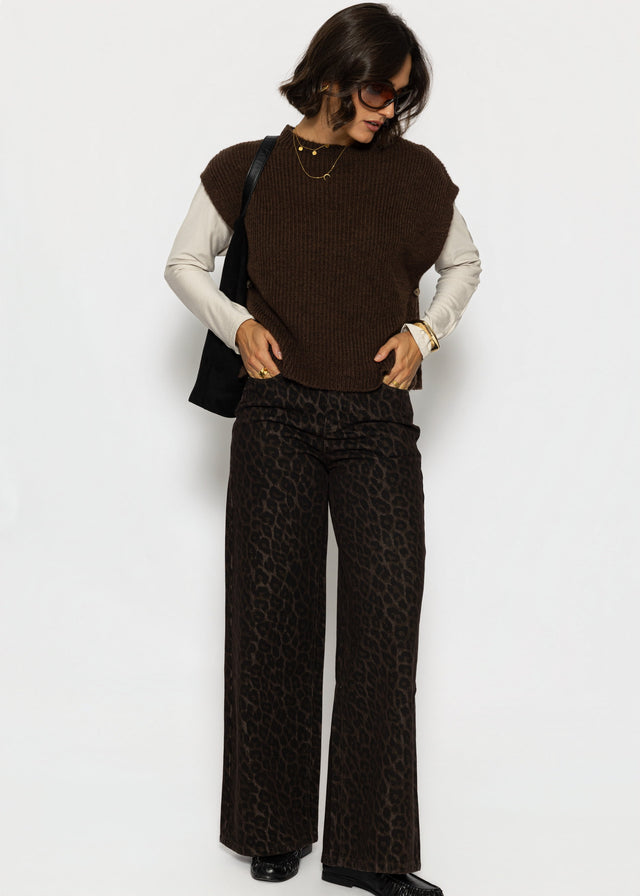 Wide-Leg-Jeans mit Leo-Muster - braun