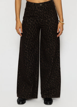 Wide-Leg-Jeans mit Leo-Muster - braun