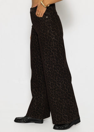 Wide-Leg-Jeans mit Leo-Muster - braun
