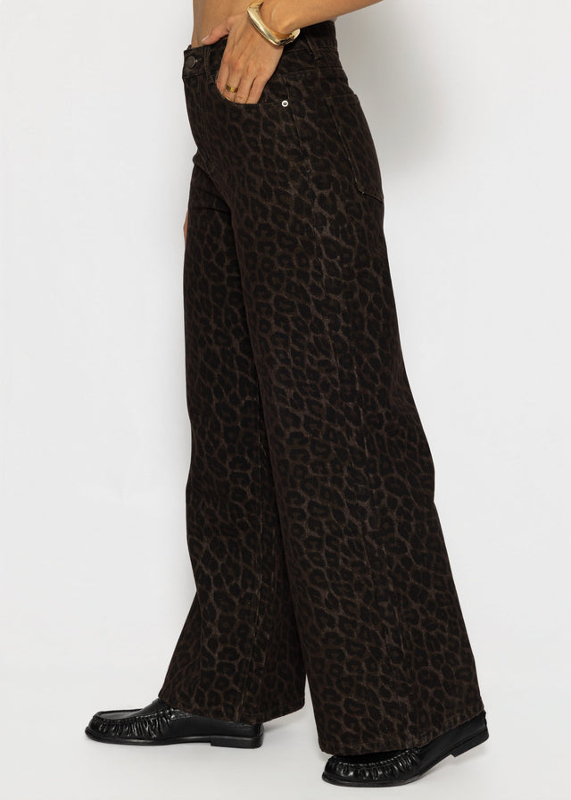 Wide-Leg-Jeans mit Leo-Muster - braun