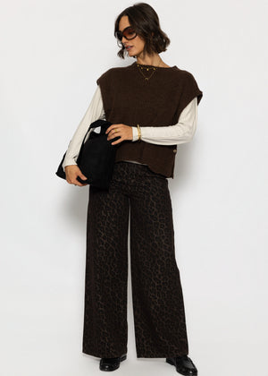 Wide-Leg-Jeans mit Leo-Muster - braun
