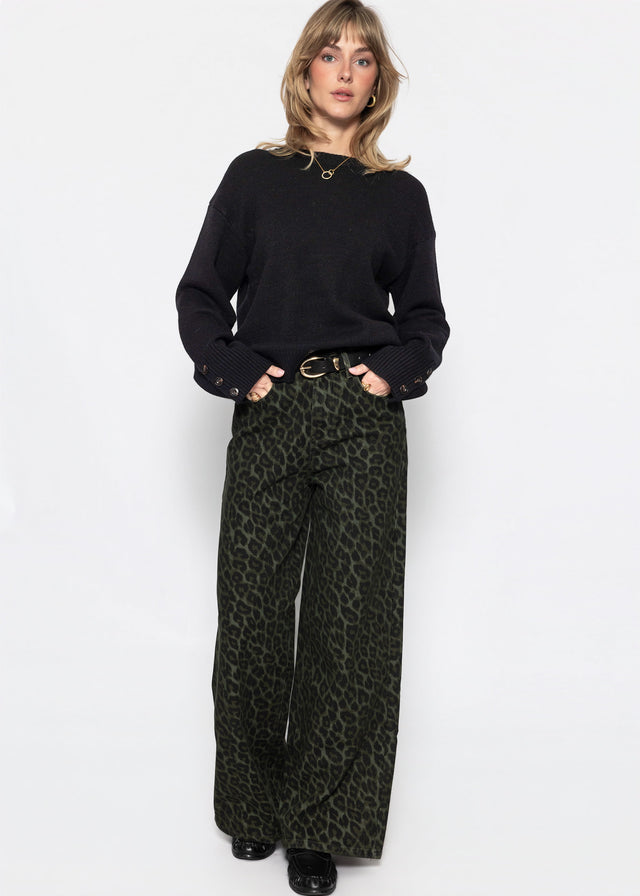 Wide-Leg-Jeans mit Leo-Muster - khaki