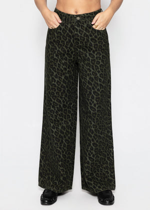 Wide-Leg-Jeans mit Leo-Muster - khaki