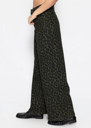 Wide-Leg-Jeans mit Leo-Muster - khaki