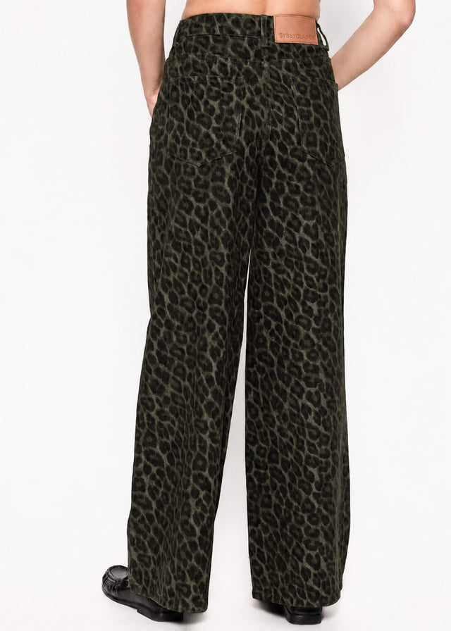 Wide-Leg-Jeans mit Leo-Muster - khaki