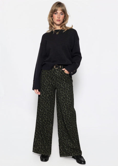 Wide-Leg-Jeans mit Leo-Muster - khaki