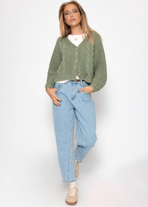 Cardiac cardigan with button placket - sage green