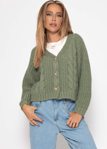 Cardiac cardigan with button placket - sage green