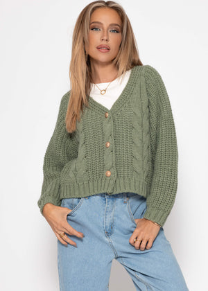 Cardiac cardigan with button placket - sage green