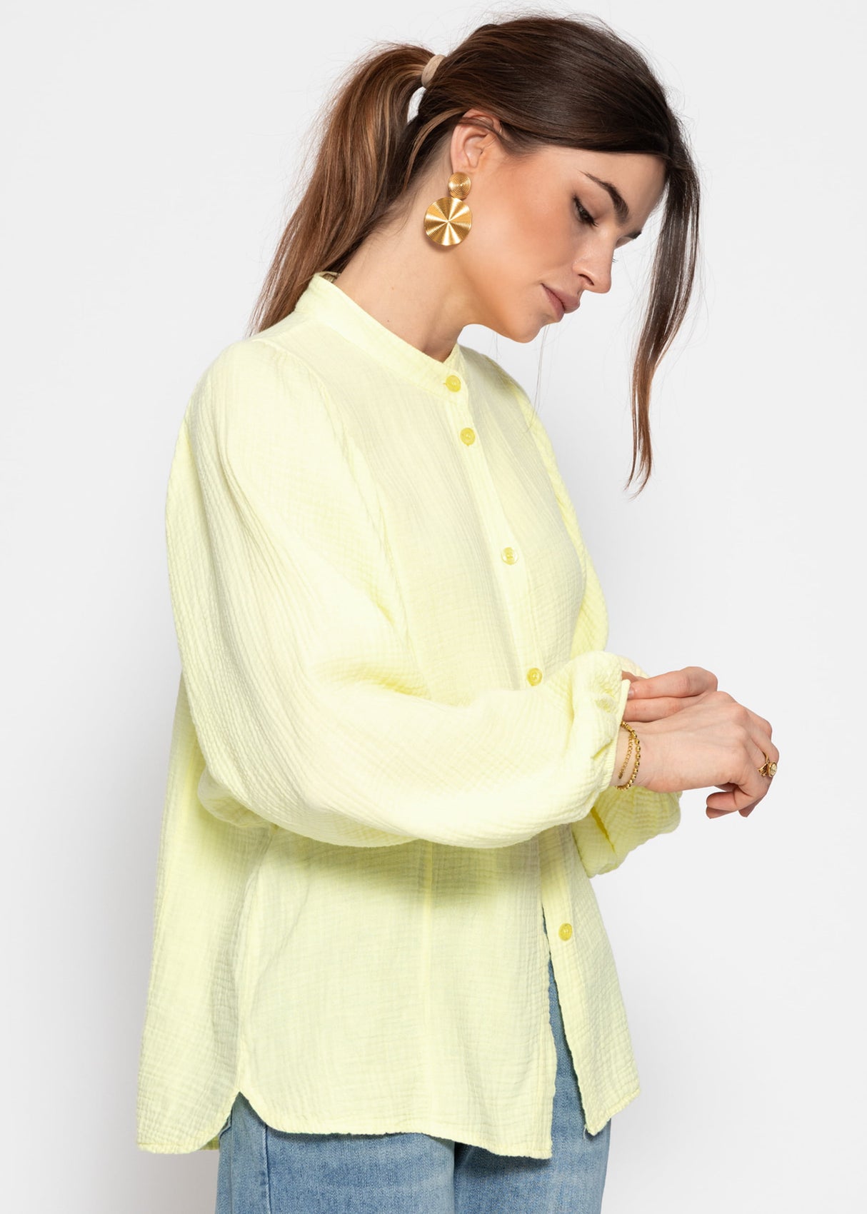 Musselin Bluse mit Fledermausärmeln - buttergelb