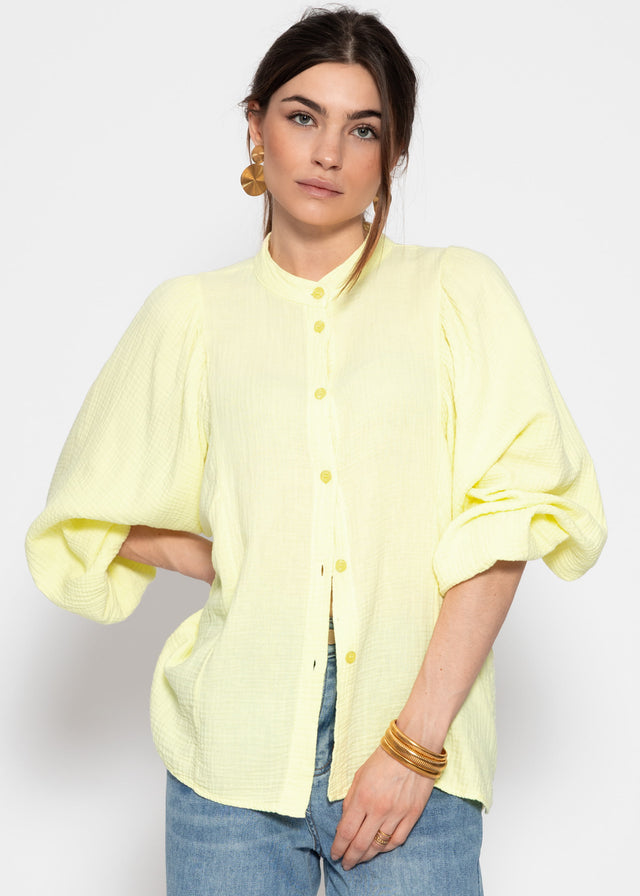 Musselin Bluse mit Fledermausärmeln - buttergelb