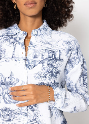 Oversize Musselin Bluse mit Print - dunkelblau