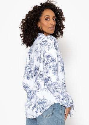 Oversize Musselin Bluse mit Print - dunkelblau