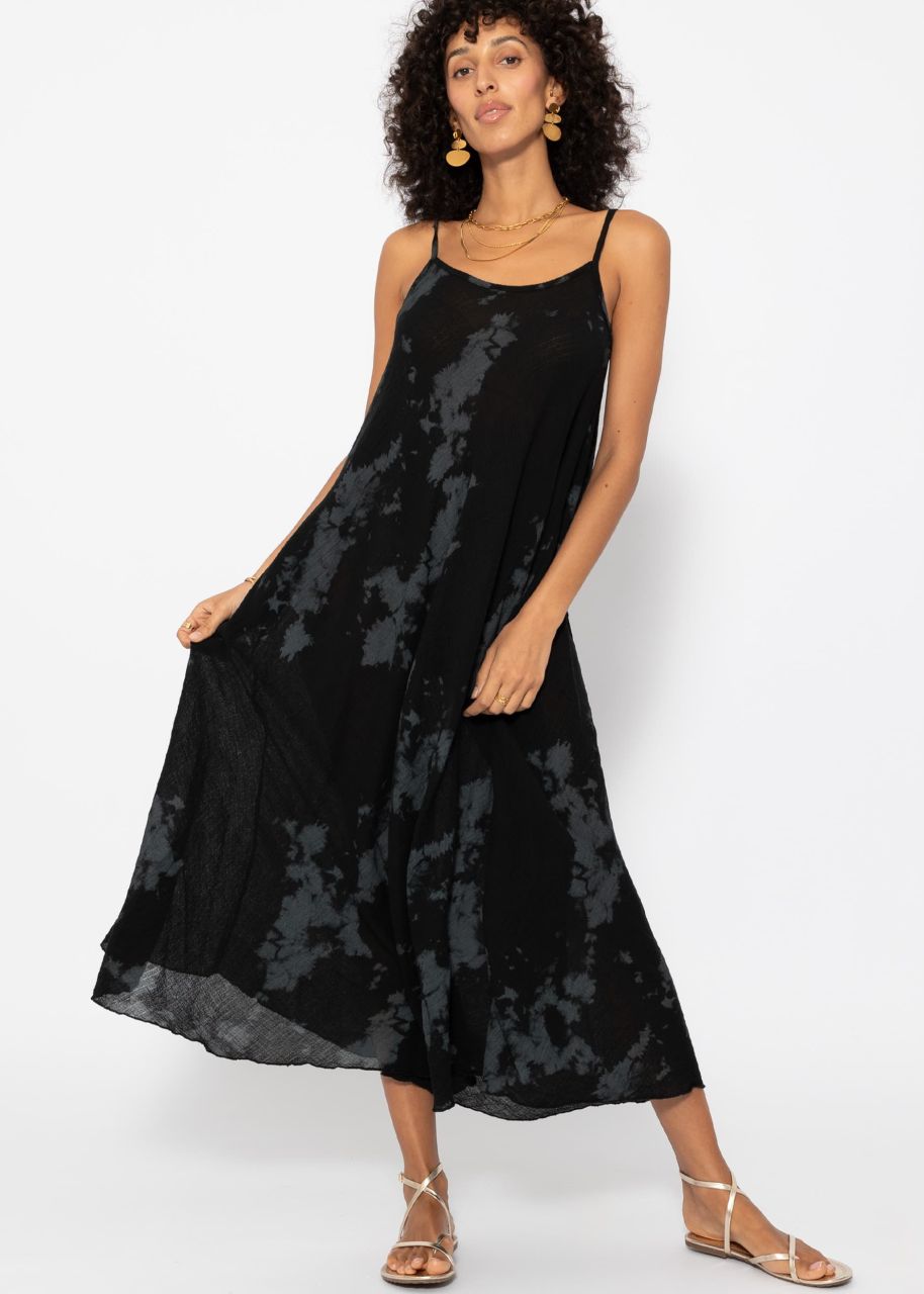 Musselin Beach Kleid mit Batik-Print - schwarz