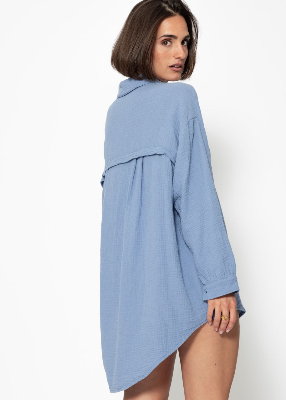 Musselin Bluse oversize, blau