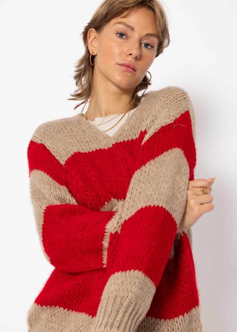 Gestreifter Oversize Cardigan - taupe-rot