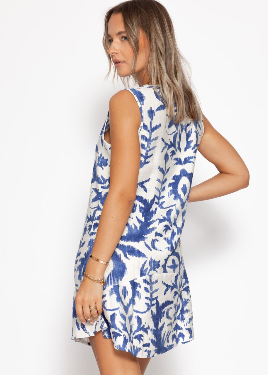 Ärmelloses Kleid mit Print - blau