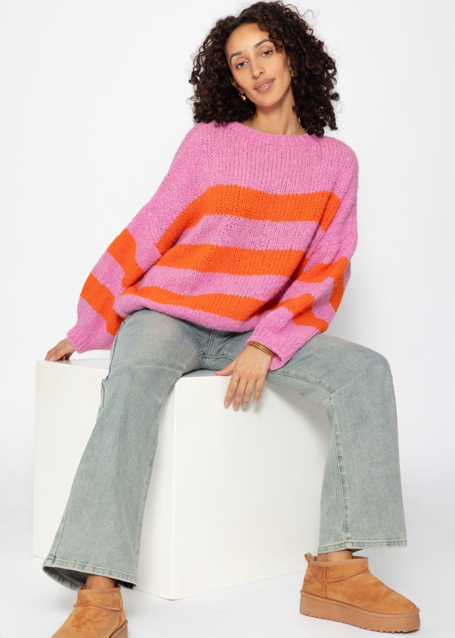 Gestreifter Pullover - pink-orange